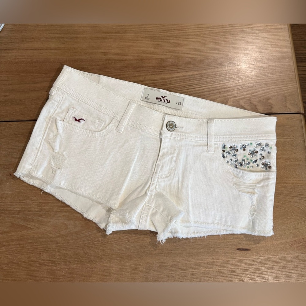 Y2K Hollister Low Rise Distressed Denim Short Size 26 Rhinestone Embellished